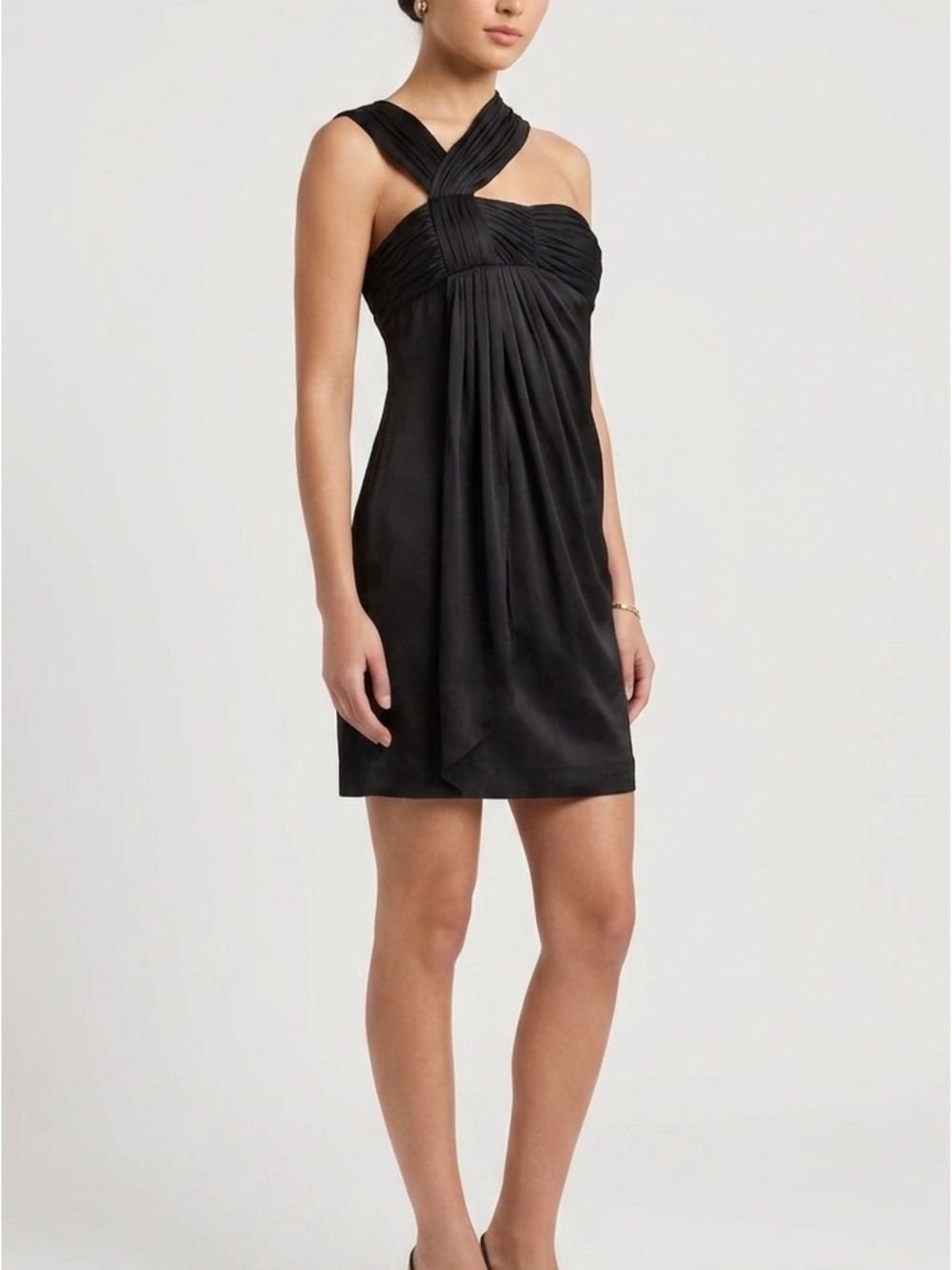 Gold Hawk Black Silk One Shoulder Smock Dress Small